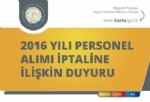 2016 Yl Personel Alm ptal Duyurusu